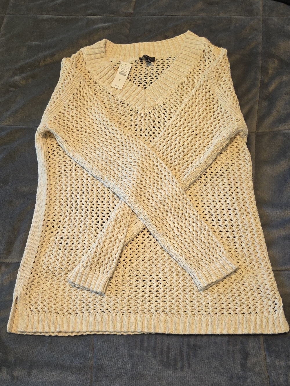 Talbots Open-Weeve V-Neck Women's Sweater - Cream